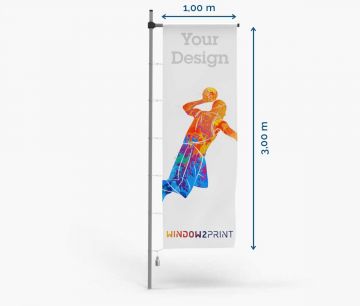 Hissfahne - 100 x 300 cm - mit Hohlsaum und Karabinerhaken I Window2Print