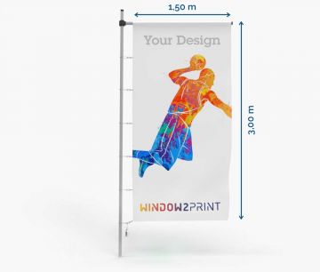 Hissfahne-  Polyester 115g - 150 x 300 cm- mit Hohlsaum und Karabinerhaken I Window2Print