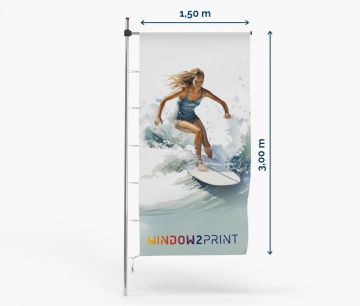 Sportflaggen 150x300 cm - Hohlsaum, Karabinerhaken | Window2Print