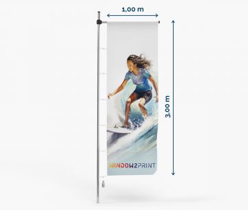 Stadion Fahnen 100 x 300 cm - mit Hohlsaum und Karabinerhaken - Fan Zone | W2P
